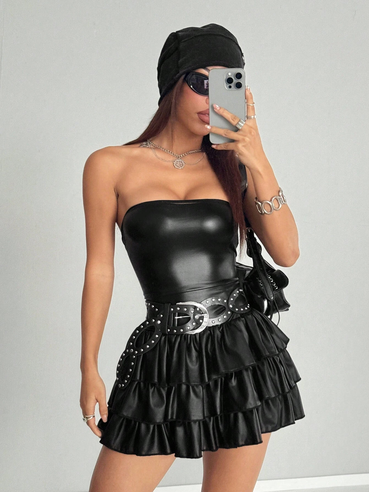 Women Solid Color Tiered Bandeau Mini Dress