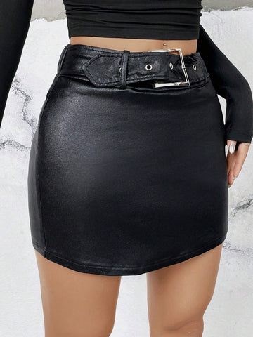 ICON Belted PU Leather Skort