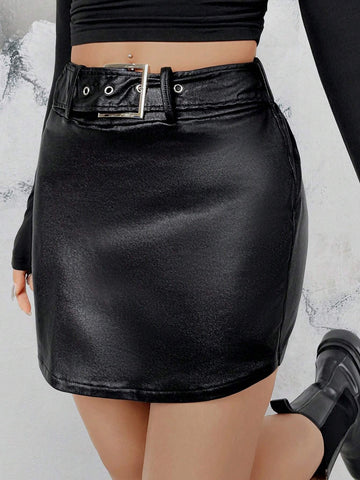 ICON Belted PU Leather Skort