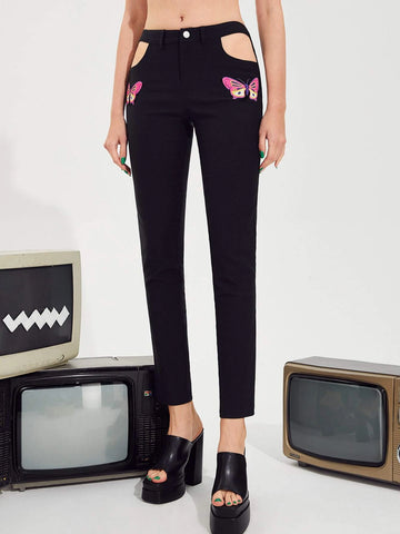ICON Butterfly Print Cut Out Pants