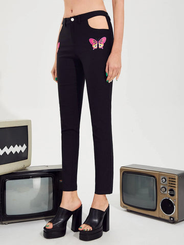 ICON Butterfly Print Cut Out Pants