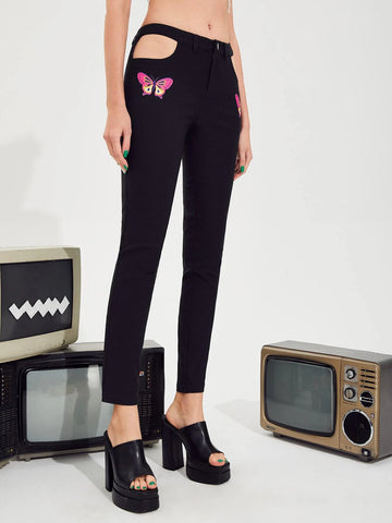 ICON Butterfly Print Cut Out Pants