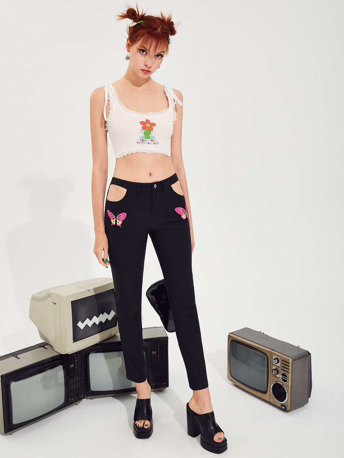ICON Butterfly Print Cut Out Pants
