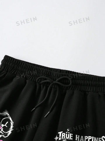 ICON Cartoon Graphic Drawstring Waist Shorts