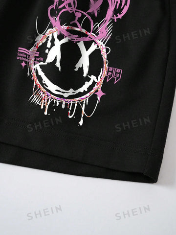 ICON Cartoon Graphic Drawstring Waist Shorts