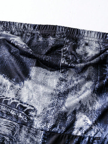 Denim Patterned Strapless Jumpsuit With Flared Pants