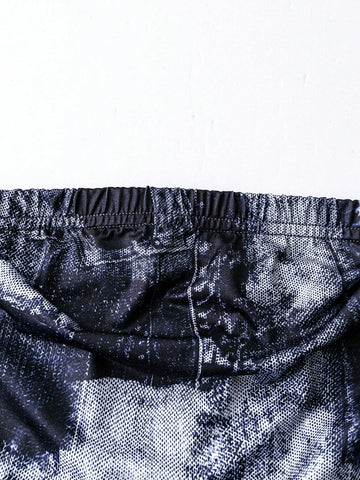 Denim Patterned Strapless Jumpsuit With Flared Pants