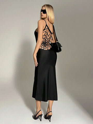 Gothic Dark Spider Web Cami Dress, Sleeveless