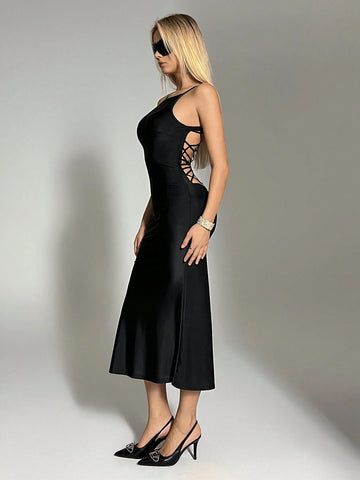 Gothic Dark Spider Web Cami Dress, Sleeveless
