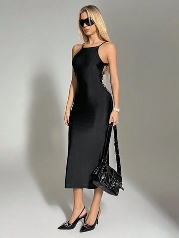 Gothic Dark Spider Web Cami Dress, Sleeveless