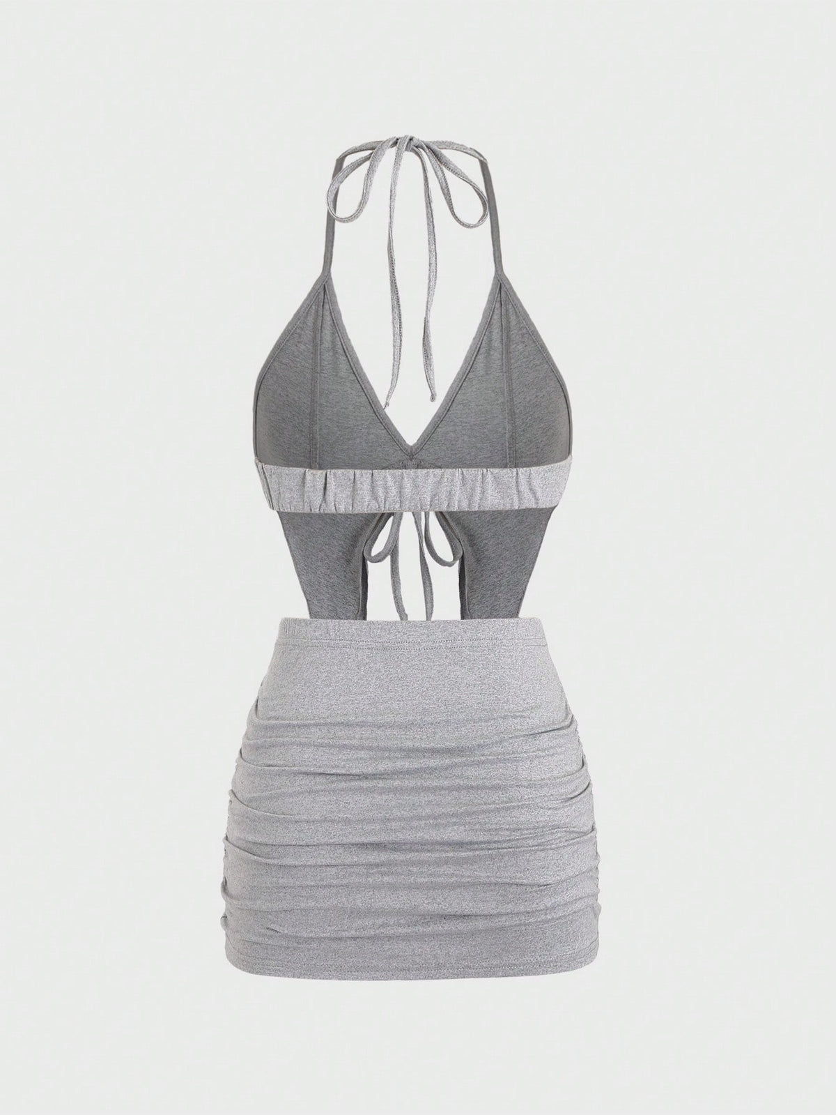 Halter Top & Pleated Skirt Set With Strap