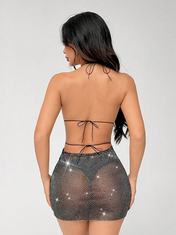 Hollow-Out Rhinestone Sparkling Backless Fashion Music Festival Dress