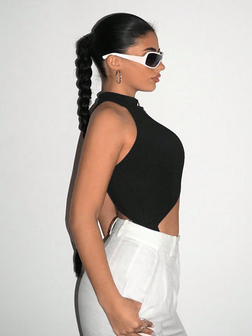 Hollow Out Halter Sleeveless Bodysuit