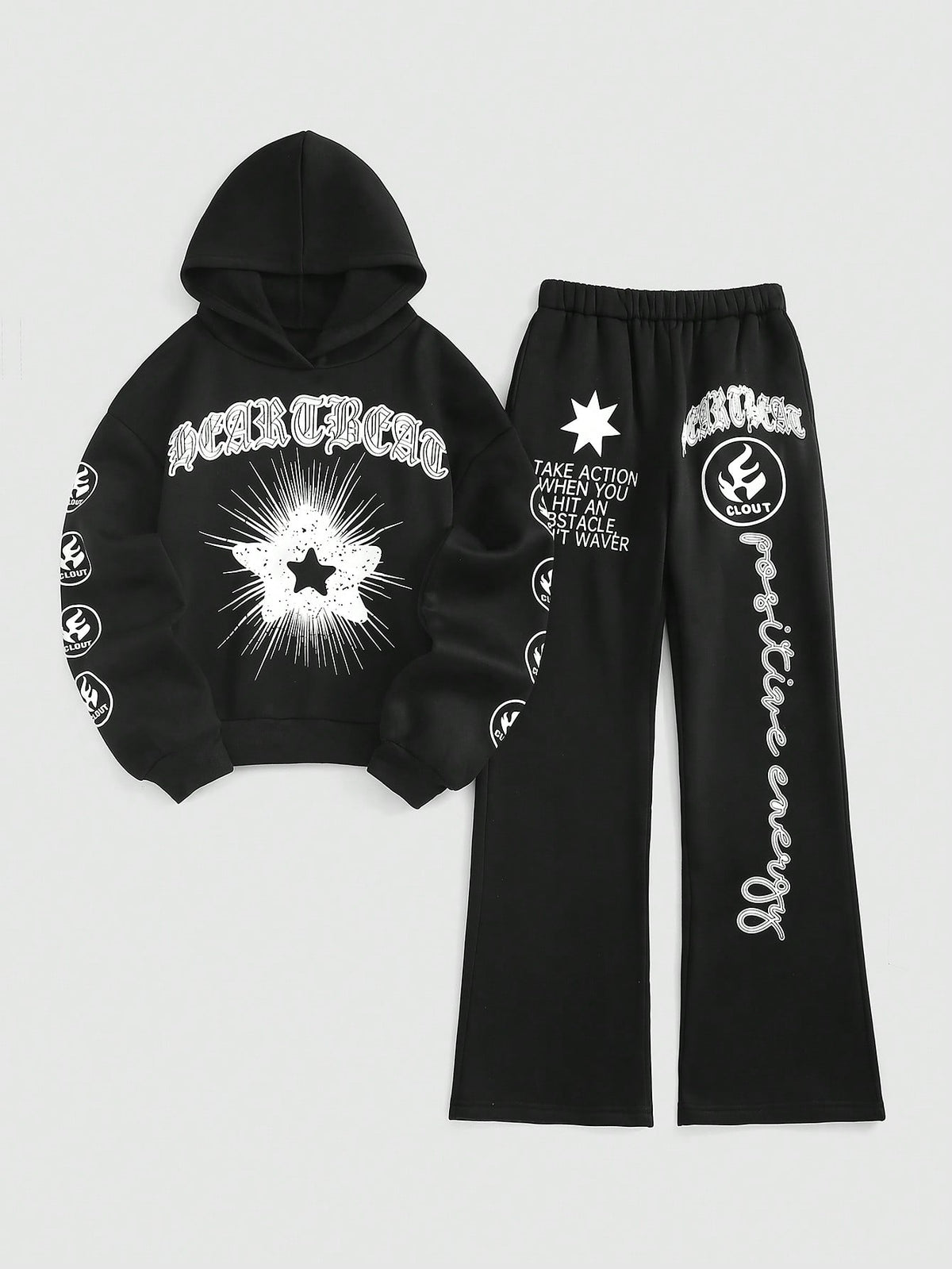 Hooded Sweatshirt And Pants Set With Printed Pattern