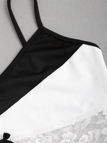 Ladies" Fashionable Sexy Butterfly Knot Lace Jumpsuit