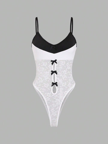 Ladies" Fashionable Sexy Butterfly Knot Lace Jumpsuit