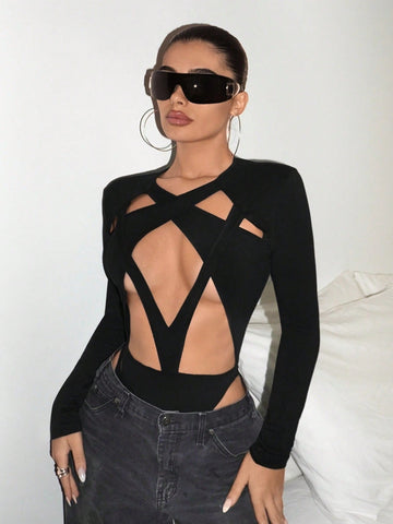 Ladies' Hollow Out Long Sleeve Bodysuit