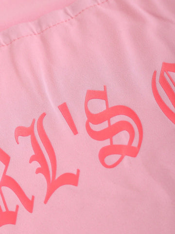 ICON Letter Print Backless Halter Neck Knotted Mini Dress