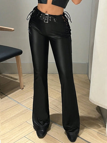 ICON Low Rise Flared Pu Leather Trousers