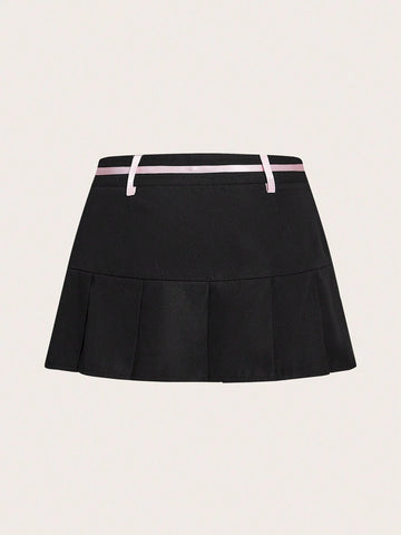 ICON Low Waist Slim Fit Skirt With Wide Pleats And Bow Decor For Women
