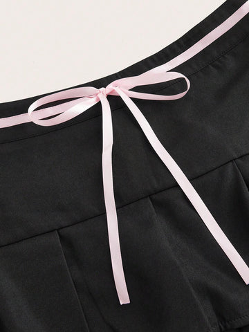 ICON Low Waist Slim Fit Skirt With Wide Pleats And Bow Decor For Women