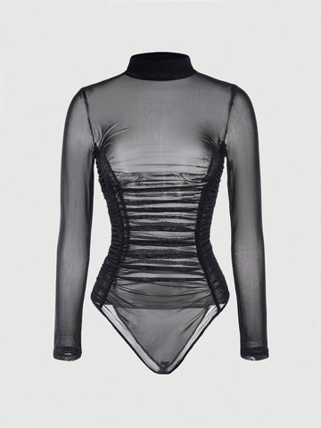 Mesh High Neck One Piece Jumpsuit