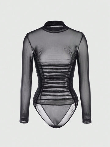 Mesh High Neck One Piece Jumpsuit