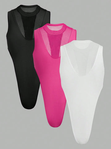 Mesh Splice High Waisted Hollow Out Multicolor Jumpsuit Bundle Pack