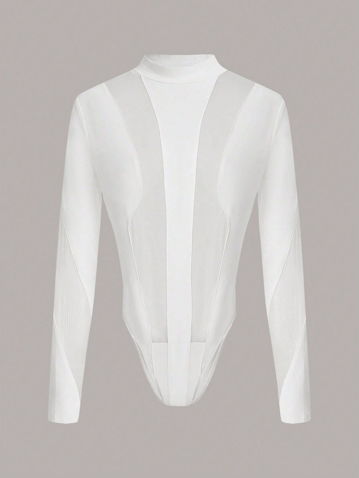 Mesh Splice Stand Collar Bodysuit