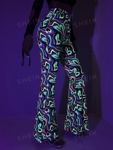 ICON Reflective Allover Print Flare Leg Graphic Pants