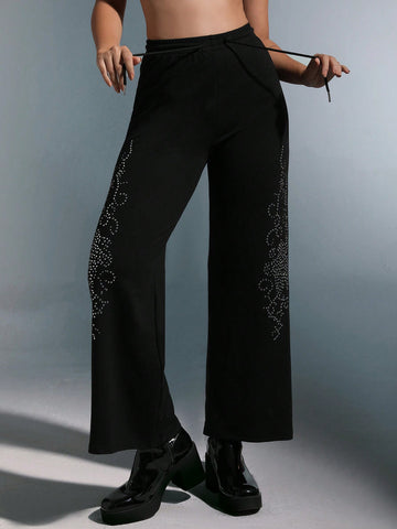 ICON Rhinestone Detail Wide Leg Sweatpants
