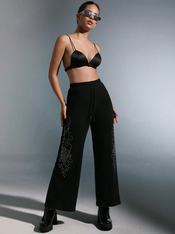 ICON Rhinestone Detail Wide Leg Sweatpants