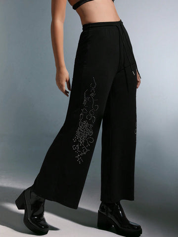 ICON Rhinestone Detail Wide Leg Sweatpants