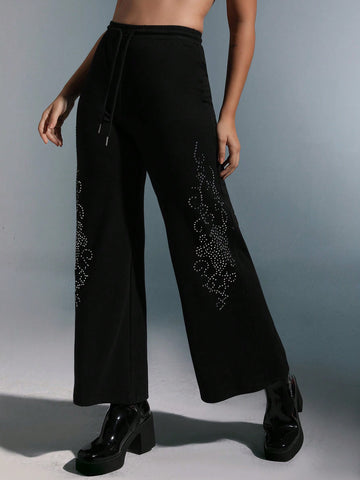 ICON Rhinestone Detail Wide Leg Sweatpants