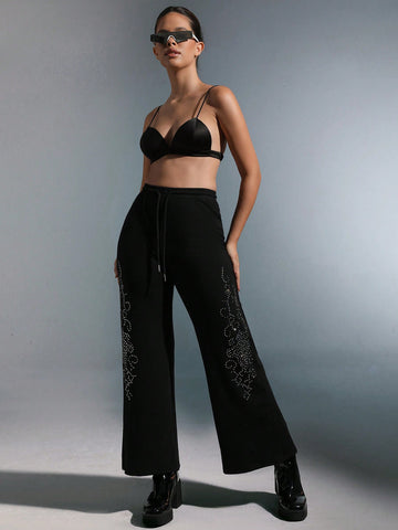 ICON Rhinestone Detail Wide Leg Sweatpants