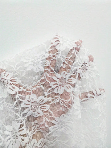 See-Through Lace High Leg Cut Bell Sleeve Jumpsuit