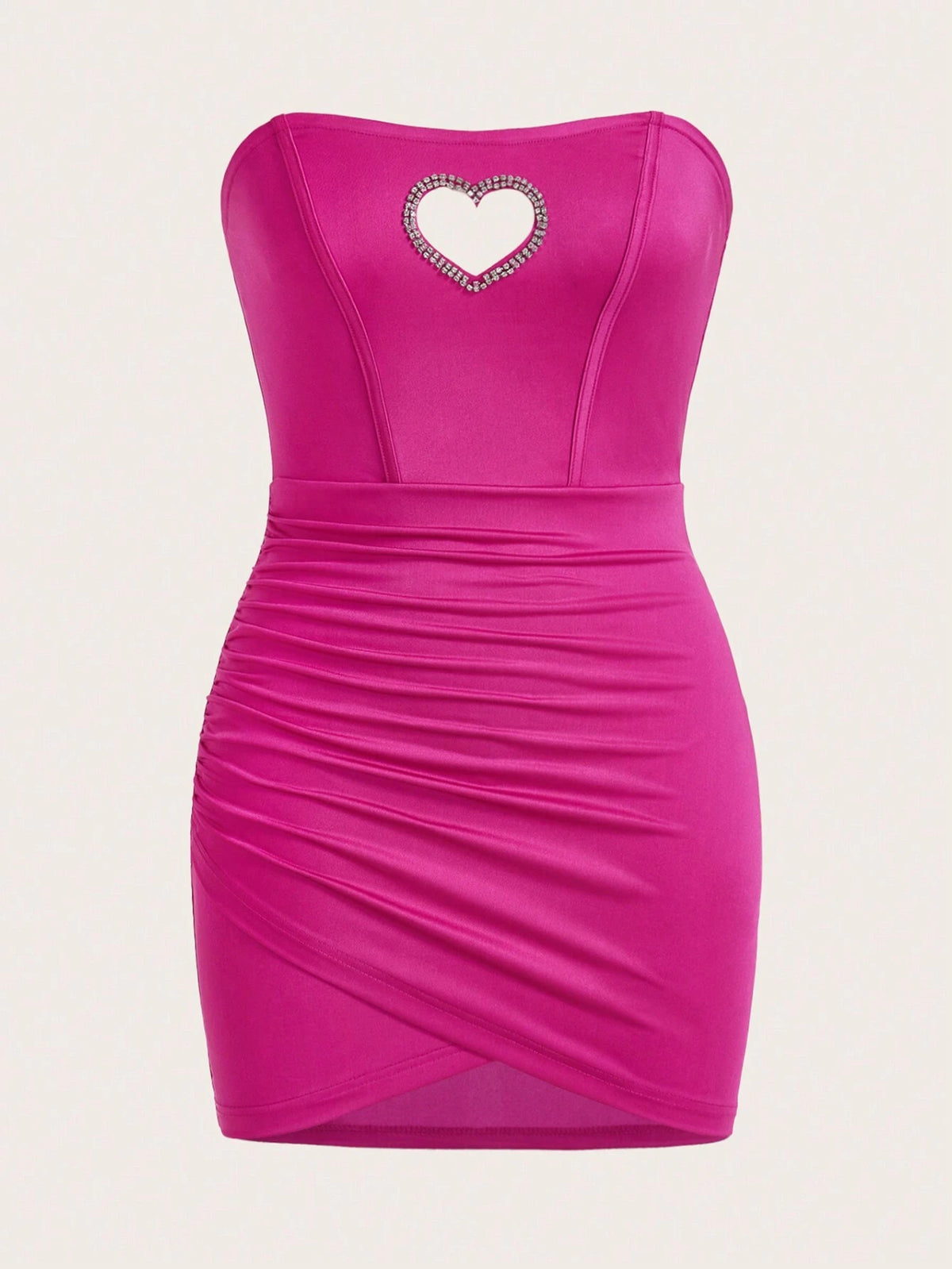 Slim Fit Heart Hollow-Out Diamond Chain Decor Overlapping Hem Bodycon Dress