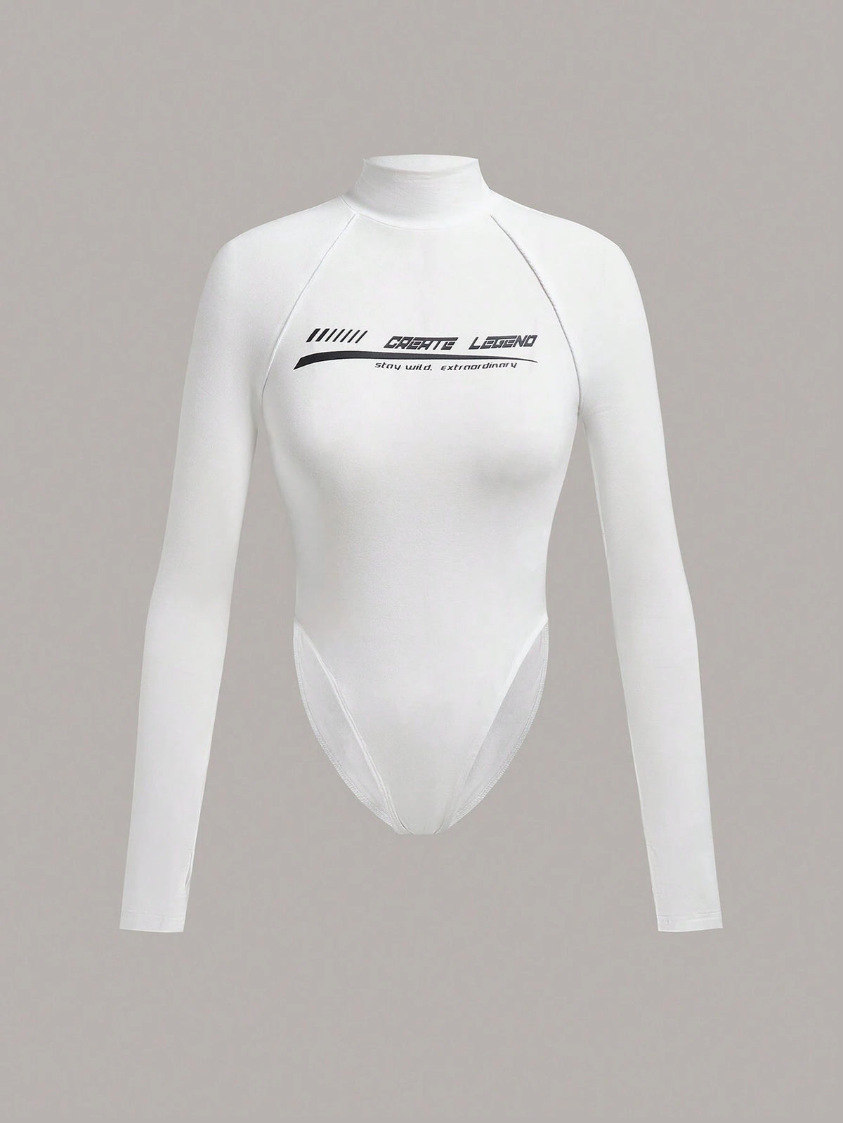 Slogan Graphic Raglan Sleeve High Cut Bodysuit