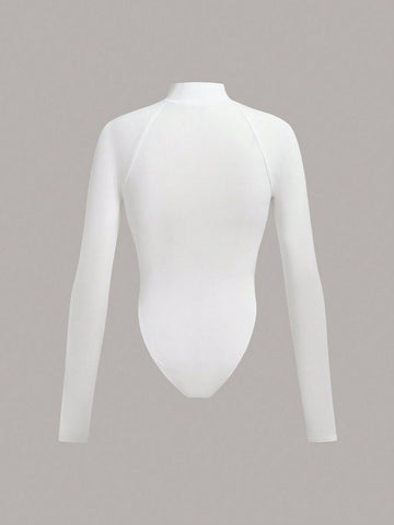 Slogan Graphic Raglan Sleeve High Cut Bodysuit