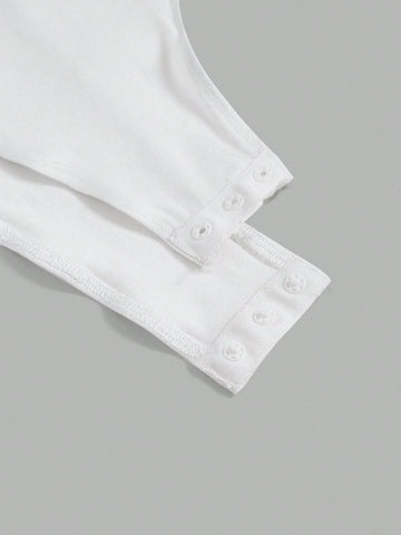 Slogan Graphic Raglan Sleeve High Cut Bodysuit