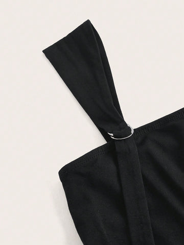 Solid Asymmetrical Neck Crop Tee