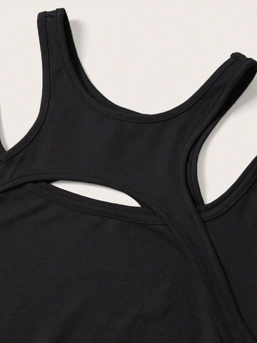 Solid Color Cropped Hollow Out T-Shirt