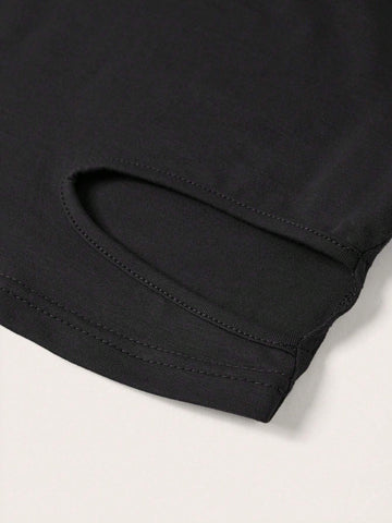 Solid Color Cropped Hollow Out T-Shirt