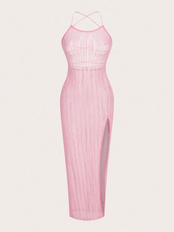 Solid Color High Side Slit Spaghetti Strap Maxi Dress