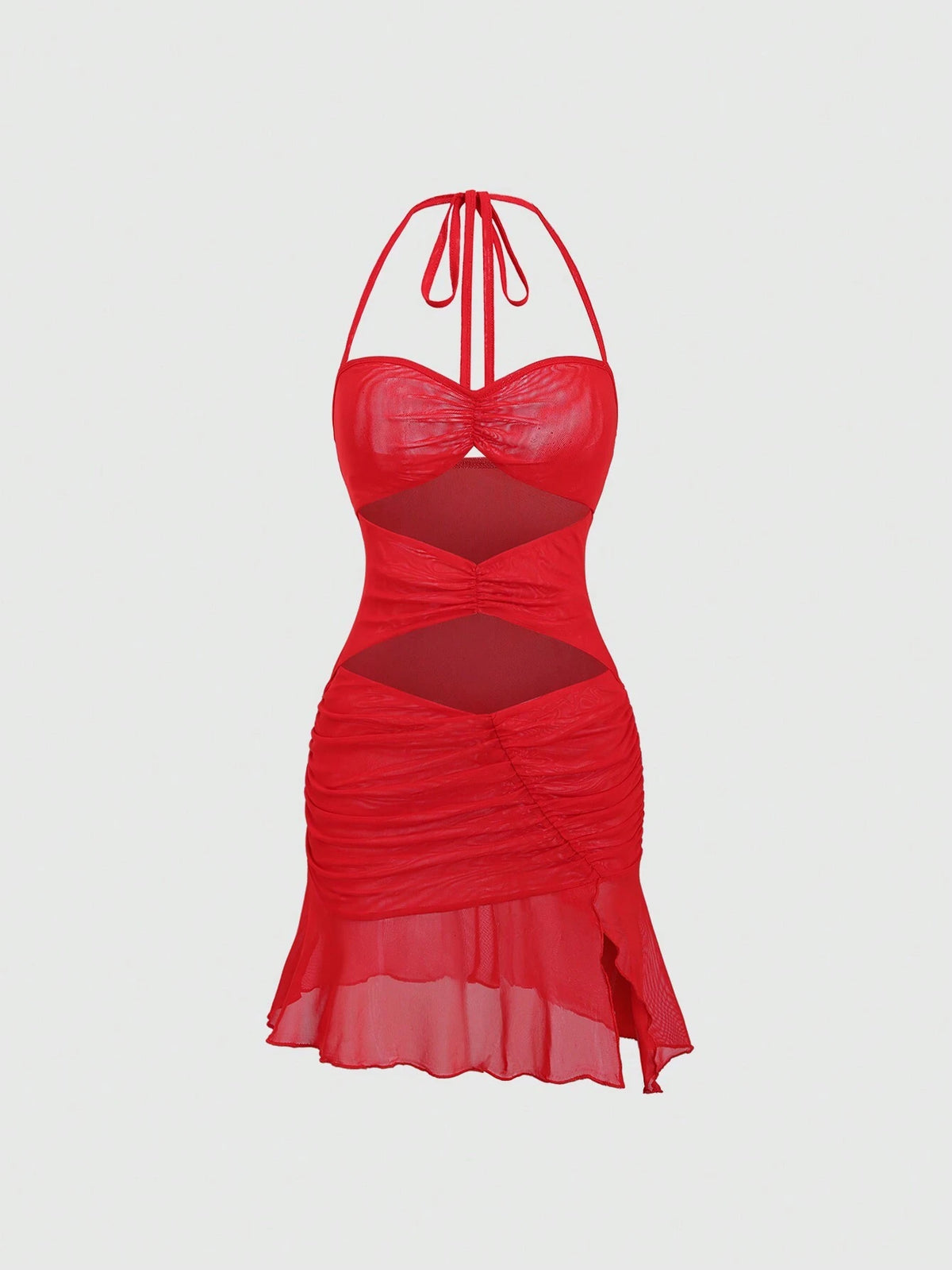 Solid Color Hollow Out Pleated Backless Sleeveless Dress