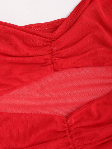 Solid Color Hollow Out Pleated Backless Sleeveless Dress