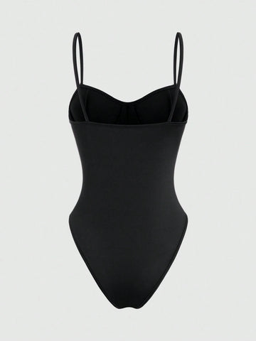 Solid Color Lace Splice Sleeveless Jumpsuit With Thin Shoulder Straps