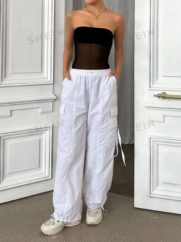 Solid Color Mesh See-Through Strapless Bodysuit