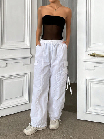 Solid Color Mesh See-Through Strapless Bodysuit