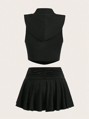 Solid Crop Tank Top & Skirt